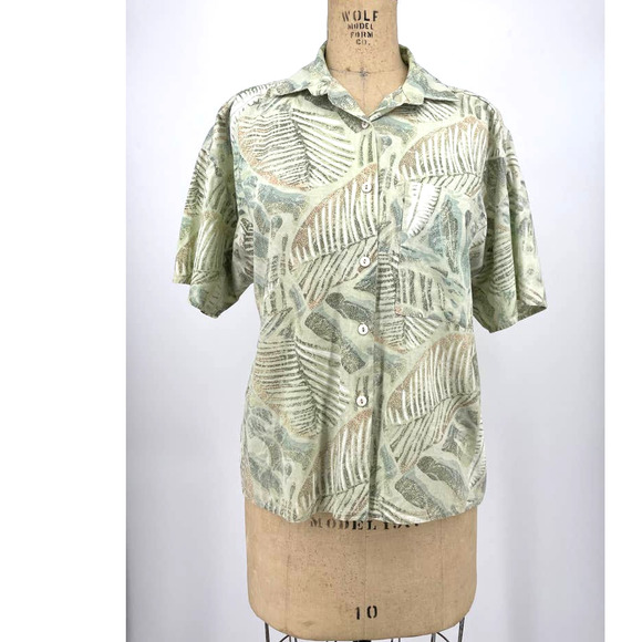 A Paquette California Green Tropical Print Button Front Shirt Medium M - Picture 2 of 8
